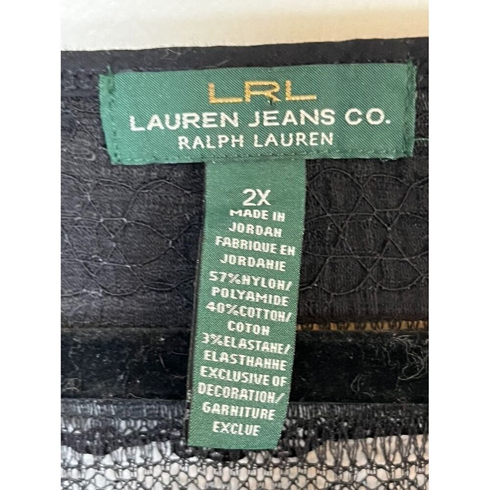Lauren Ralph Lauren Black Sheer Striped Knit Henley Top - Picture 2 of 12